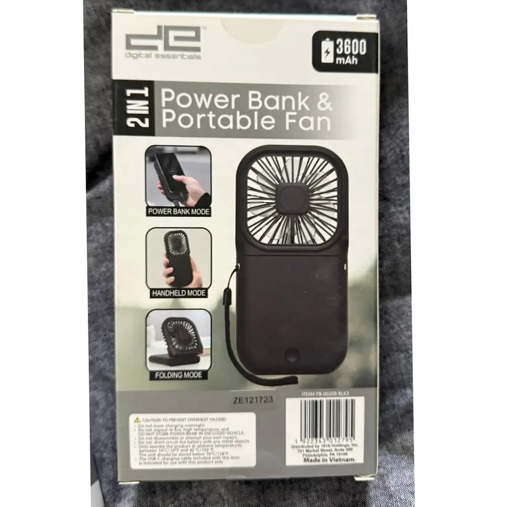 Digital Essentials 2-in-1 Power Bank & Fan | 3600mAh Rechargeable Cooling NEW